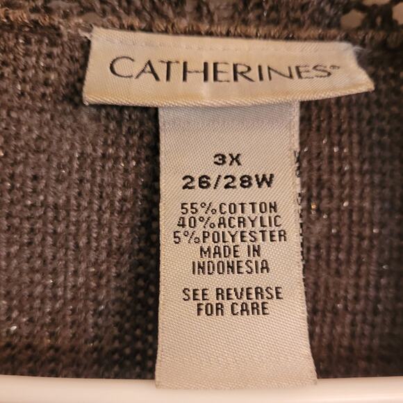 Catherines Black Chevron Cardigan Sweater 3X Open Front Semi Sheer Plus Size - Picture 5 of 8